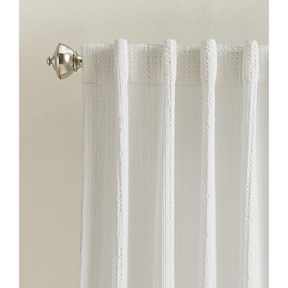 New- DKNY Pure Washed Waffle Stripe White Panel Pair Curtains 50 X 84 - Picture 3 of 7
